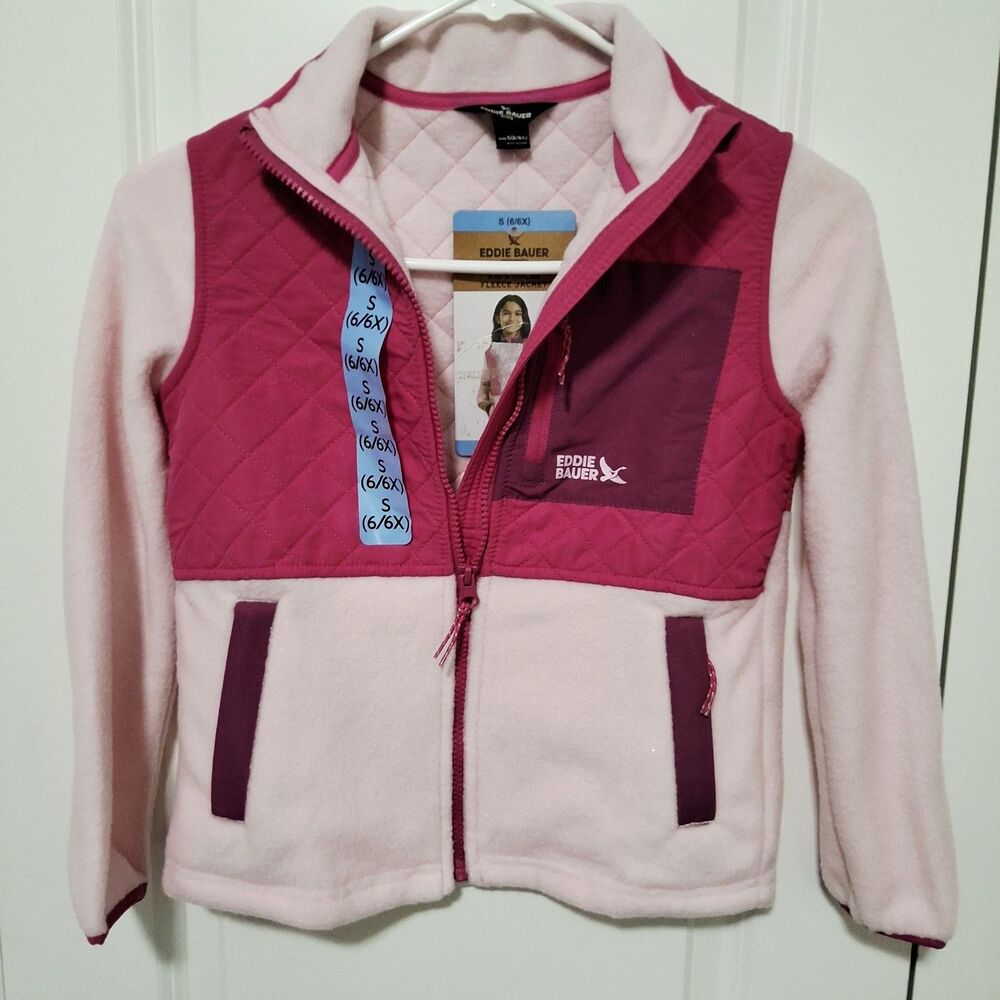 Eddie Bauer Girls' Colorblock Polar Fleece Zipper Jacket Pink Size Small 6/6X